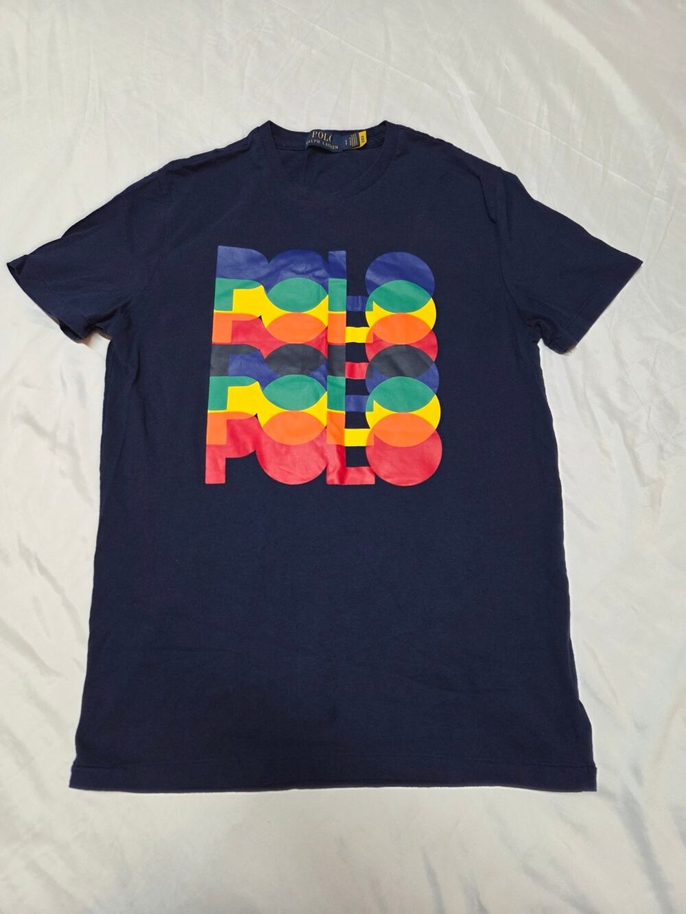 Ralph Lauren Navy Short-Sleeve Tee with Multicolor Stacked POLO Graphic S